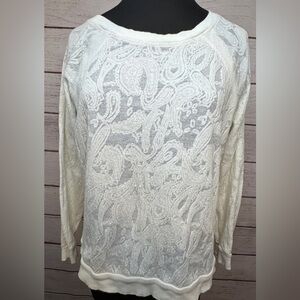 Nine West Vintage America White Lace Blouse ,Petite Large, Business Casual